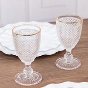6 pack 8 oz Glass Wine Goblets with Gold Rim and Embossed Diamond Pattern - Clear GLAS_CUWN003_8_CLGD
