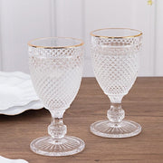 6 pack 8 oz Glass Wine Goblets with Gold Rim and Embossed Diamond Pattern - Clear GLAS_CUWN003_8_CLGD