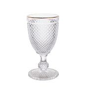 6 pack 8 oz Glass Wine Goblets with Gold Rim and Embossed Diamond Pattern - Clear GLAS_CUWN003_8_CLGD
