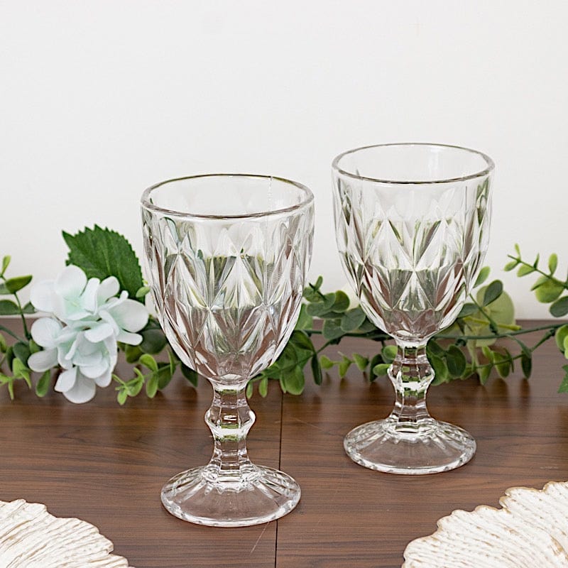 6 pcs 12 oz Crystal Cut Wine Glasses - Disposable Tableware
