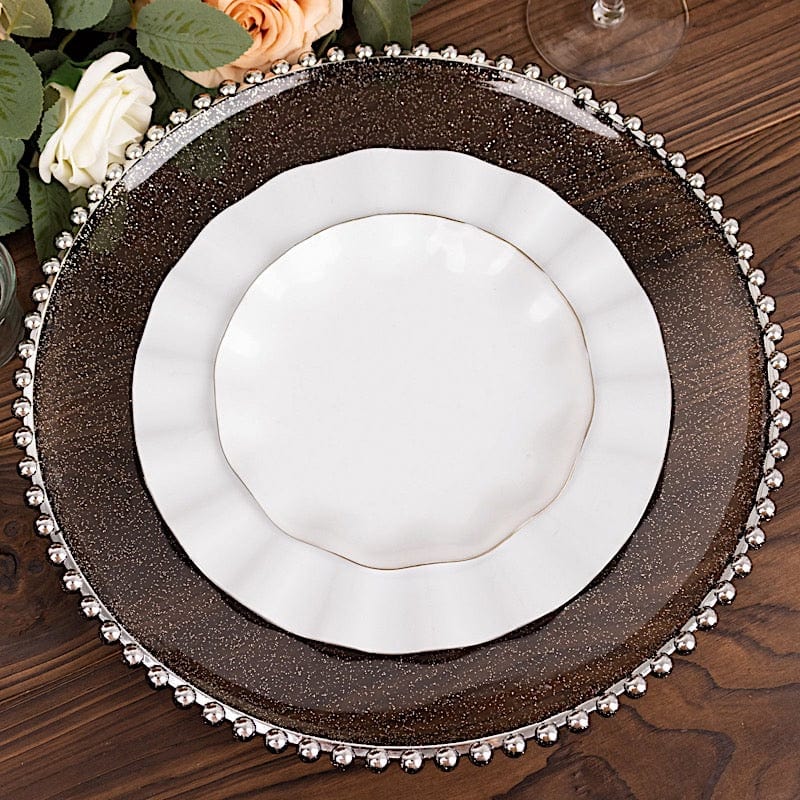 6 pcs 12" Round Beaded Rim Charger Plates