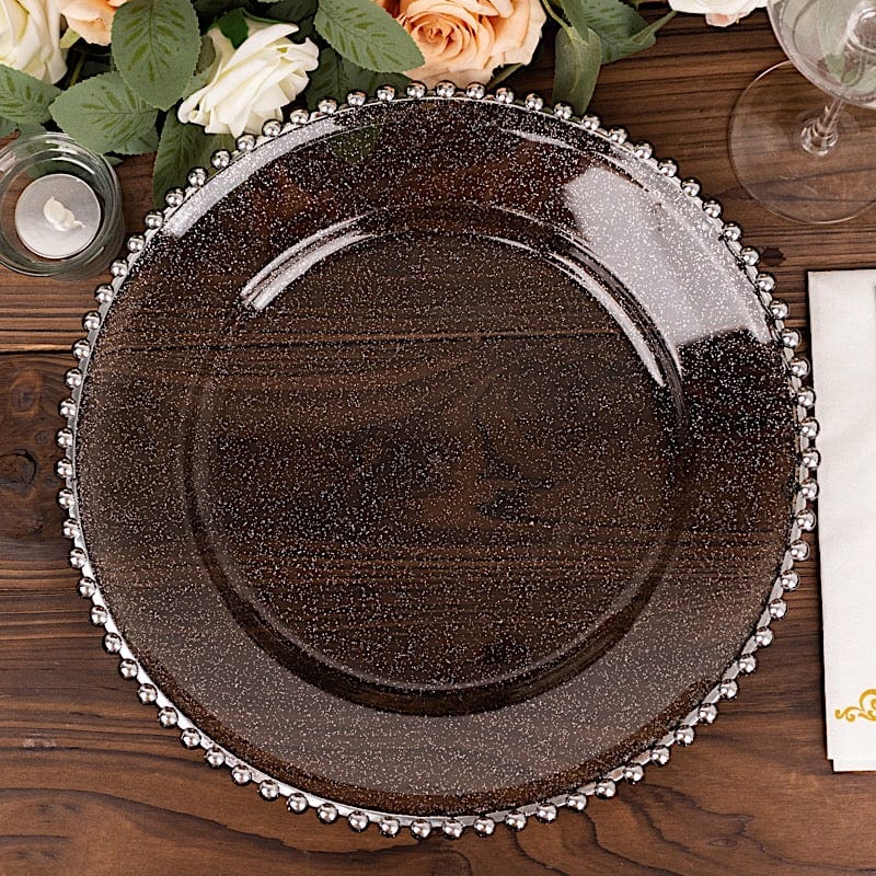 6 pcs 12" Round Beaded Rim Charger Plates