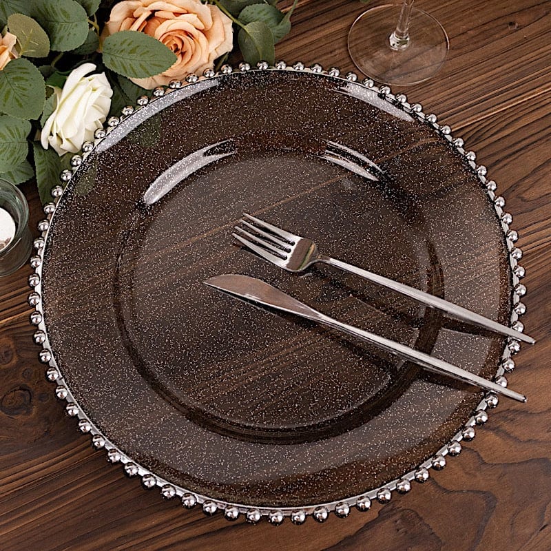 6 pcs 12" Round Beaded Rim Charger Plates