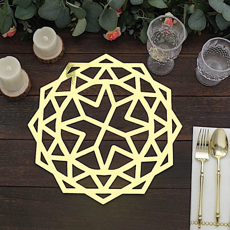 6 pcs 13" Metallic Foil Laser Cut Geometric Star Placemats - Gold DSP_CHRG_R0008_GOLD