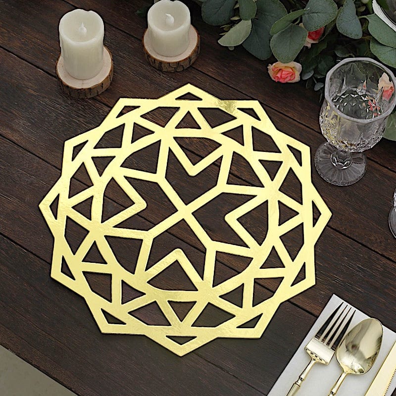 6 pcs 13" Metallic Foil Laser Cut Geometric Star Placemats - Gold DSP_CHRG_R0008_GOLD