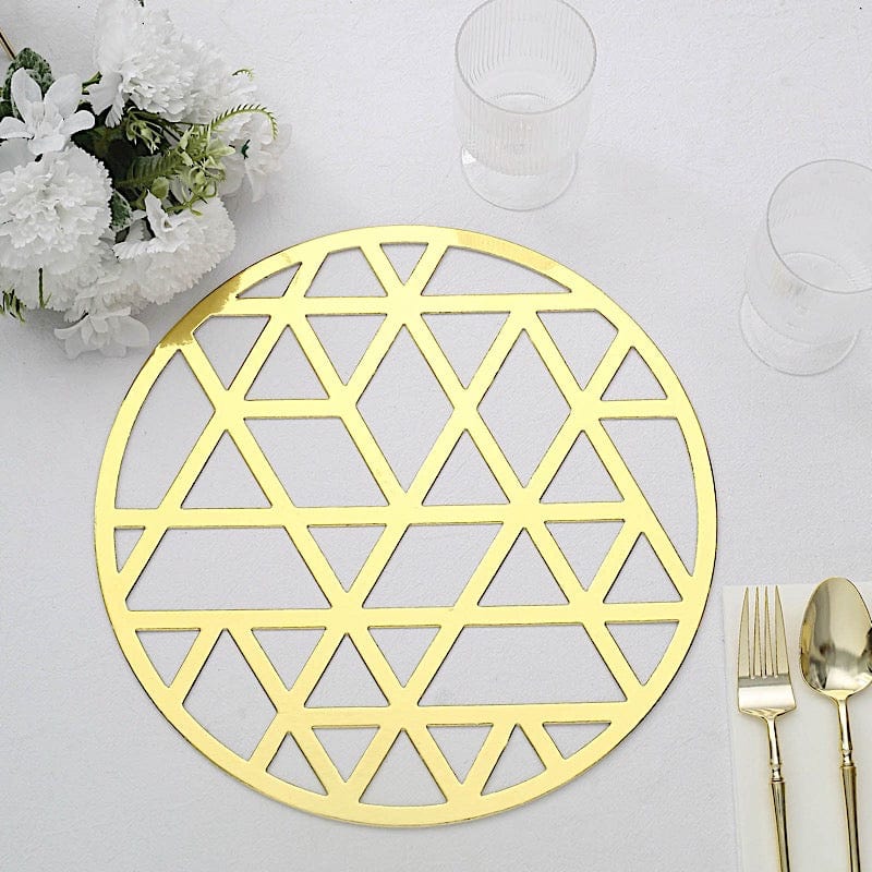 6 pcs 13" Metallic Foil Laser Cut Geometric Triangle Placemats - Gold DSP_CHRG_R0009_GOLD