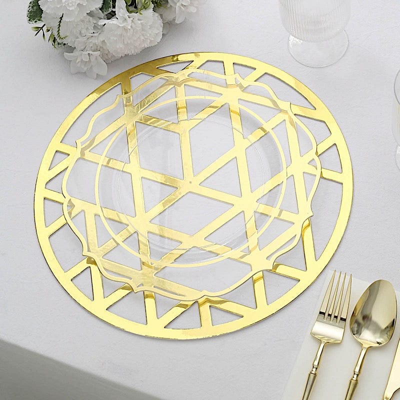 6 pcs 13" Metallic Foil Laser Cut Geometric Triangle Placemats - Gold DSP_CHRG_R0009_GOLD