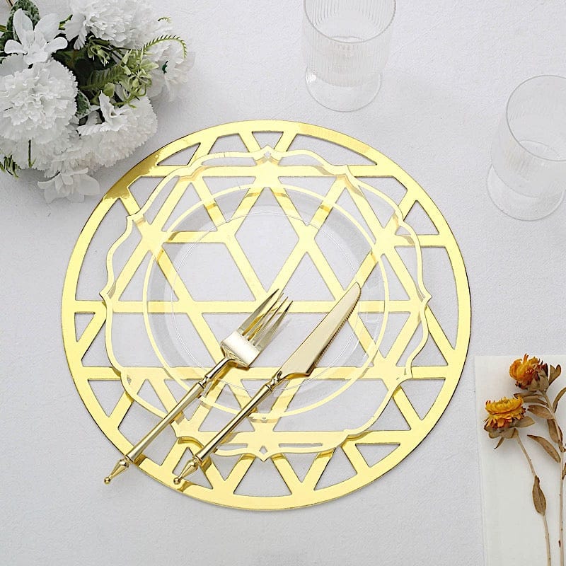 6 pcs 13" Metallic Foil Laser Cut Geometric Triangle Placemats - Gold DSP_CHRG_R0009_GOLD