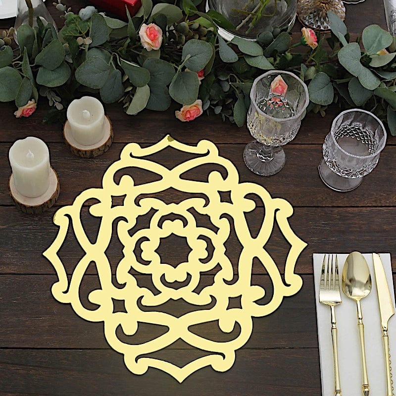 6 pcs 13" Metallic Gold Foil Laser Cut Flower Cardboard Placemats - Gold DSP_CHRG_R0007_GOLD