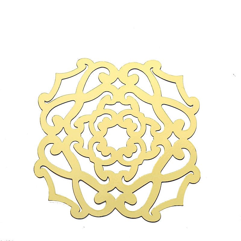 6 pcs 13" Metallic Gold Foil Laser Cut Flower Cardboard Placemats - Gold DSP_CHRG_R0007_GOLD