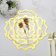 6 pcs 13" Metallic Gold Foil Laser Cut Flower Cardboard Placemats - Gold DSP_CHRG_R0007_GOLD
