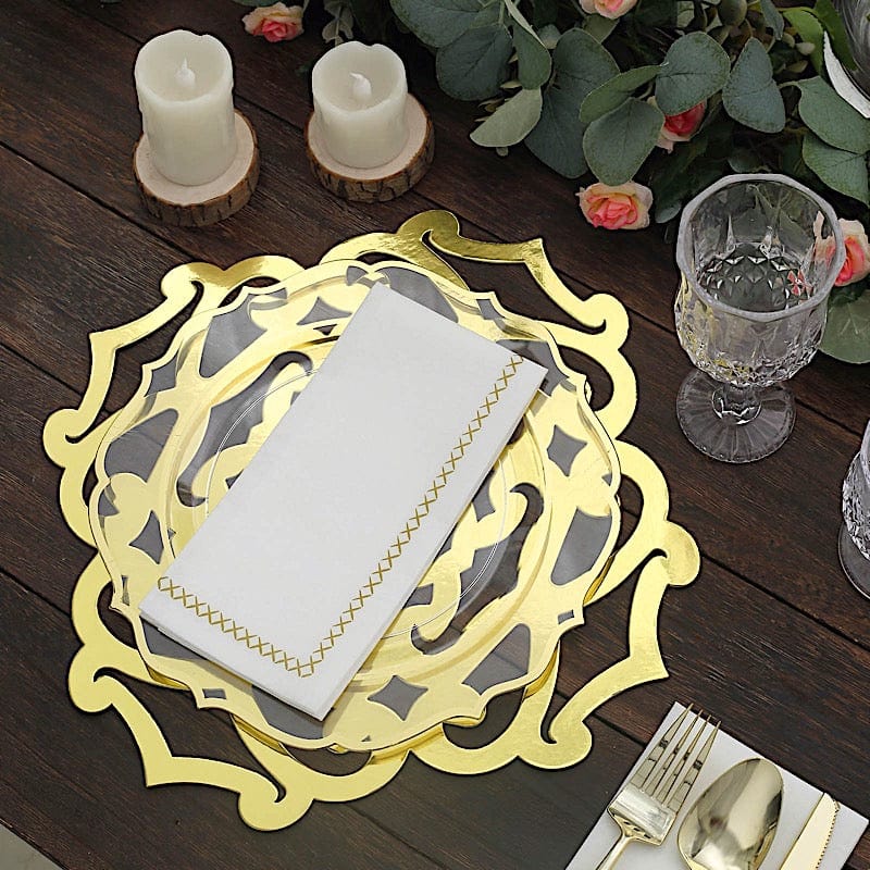 6 pcs 13" Metallic Gold Foil Laser Cut Flower Cardboard Placemats - Gold DSP_CHRG_R0007_GOLD