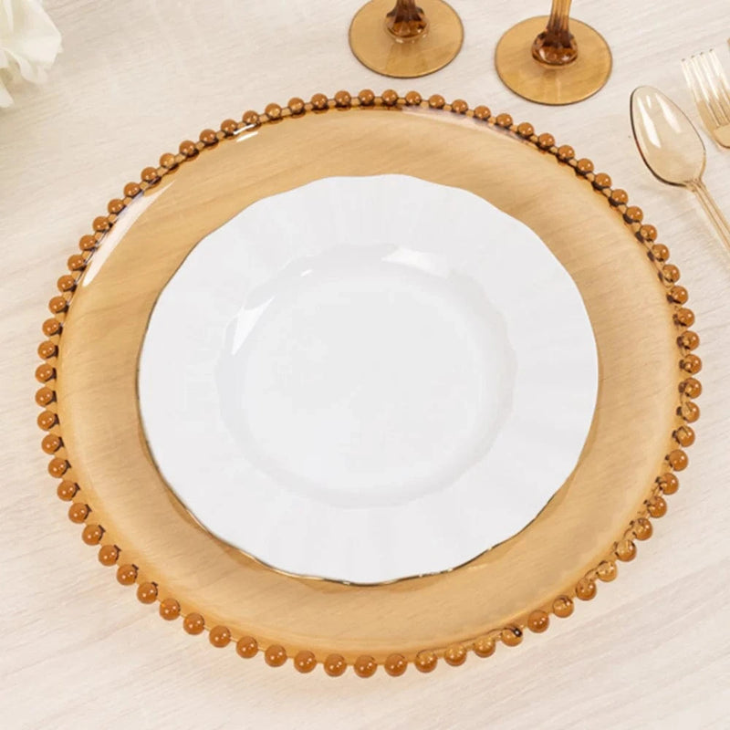6 pcs 13" Round Beaded Rim Charger Plates