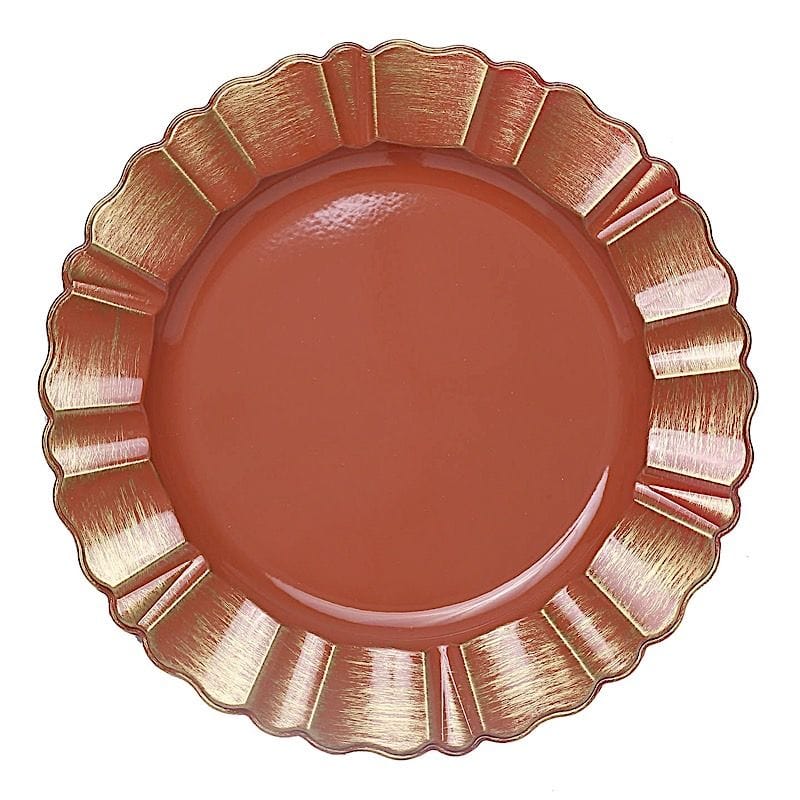 6 pcs 13" Round Scalloped Gold Trim Charger Plates