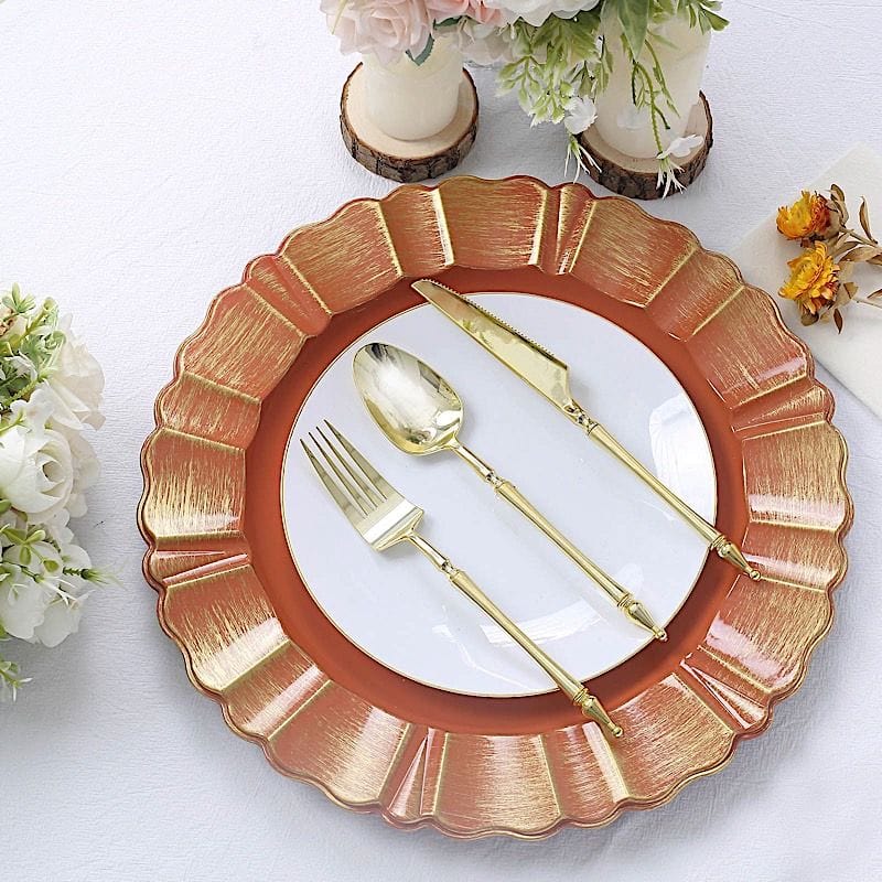 6 pcs 13" Round Scalloped Gold Trim Charger Plates