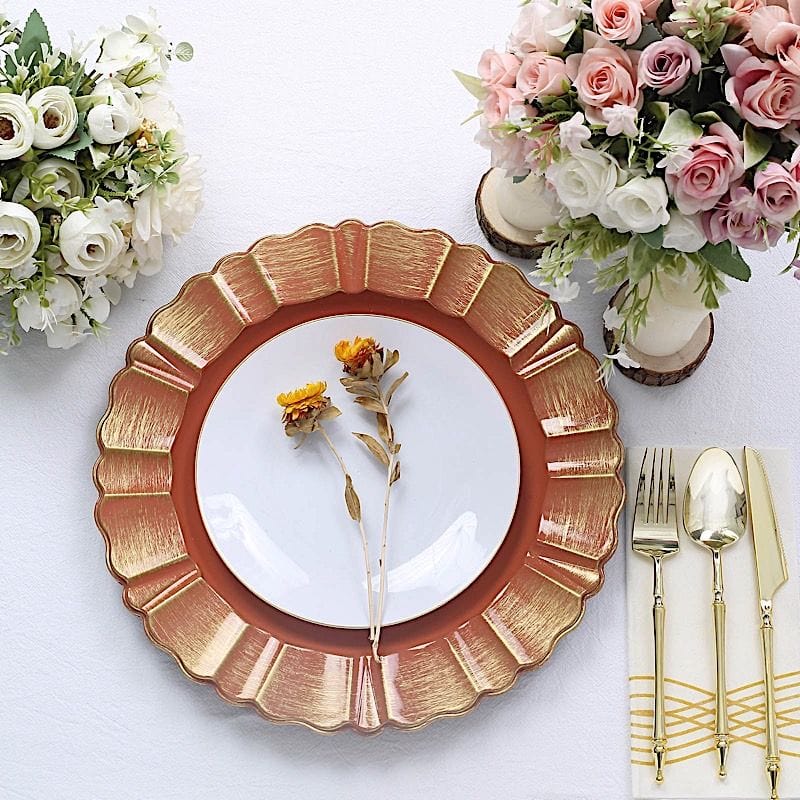 6 pcs 13" Round Scalloped Gold Trim Charger Plates