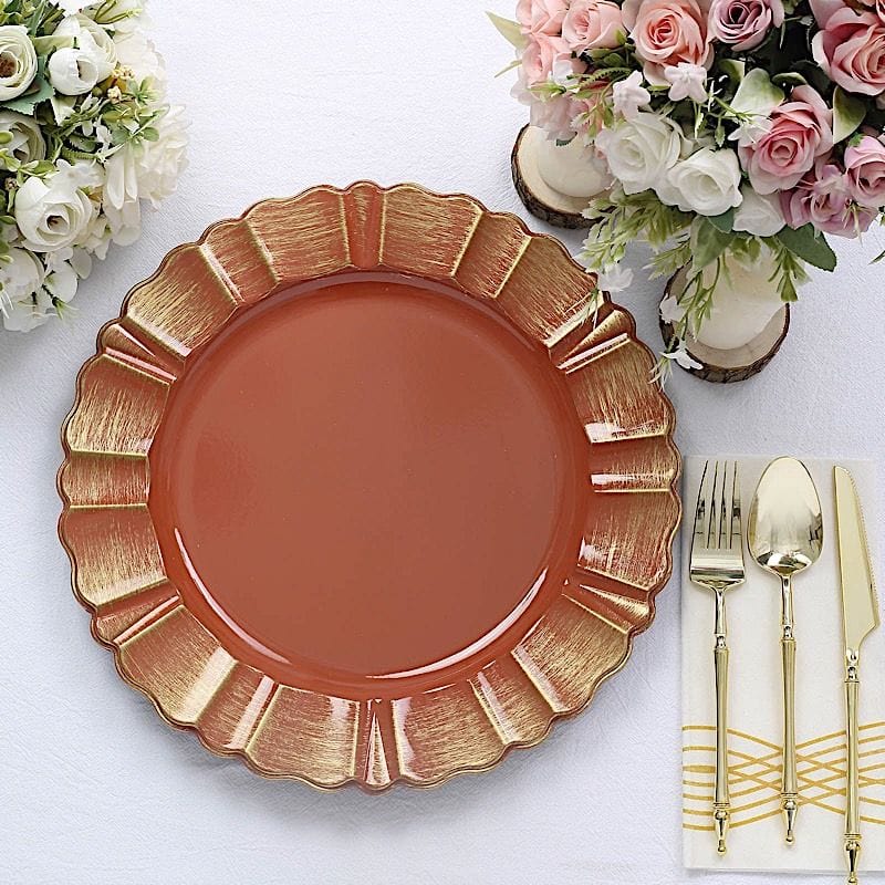 6 pcs 13" Round Scalloped Gold Trim Charger Plates