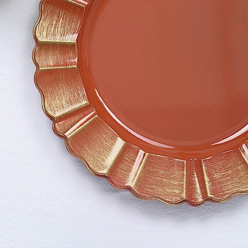 6 pcs 13" Round Scalloped Gold Trim Charger Plates