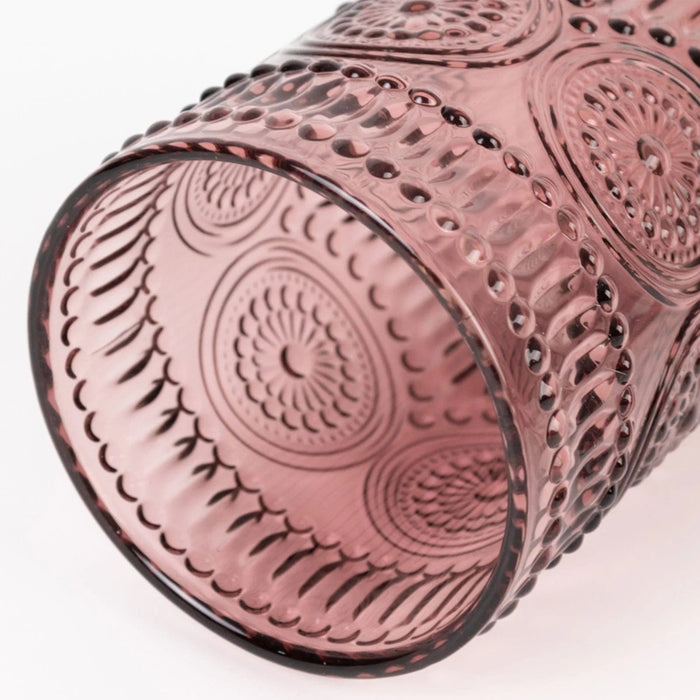 6 pcs 14 oz Glass Tumblers with Embossed Vintage Floral Pattern