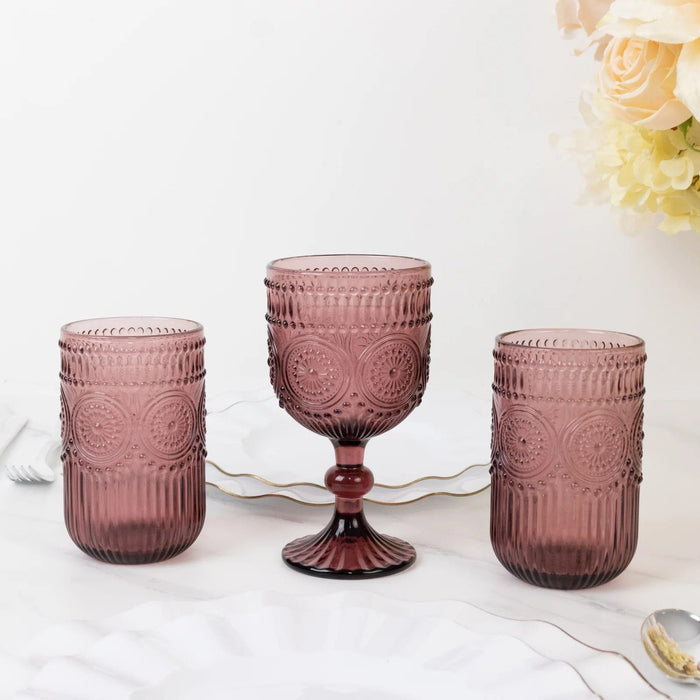 6 pcs 14 oz Glass Tumblers with Embossed Vintage Floral Pattern