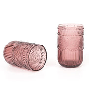 6 pcs 14 oz Glass Tumblers with Embossed Vintage Floral Pattern