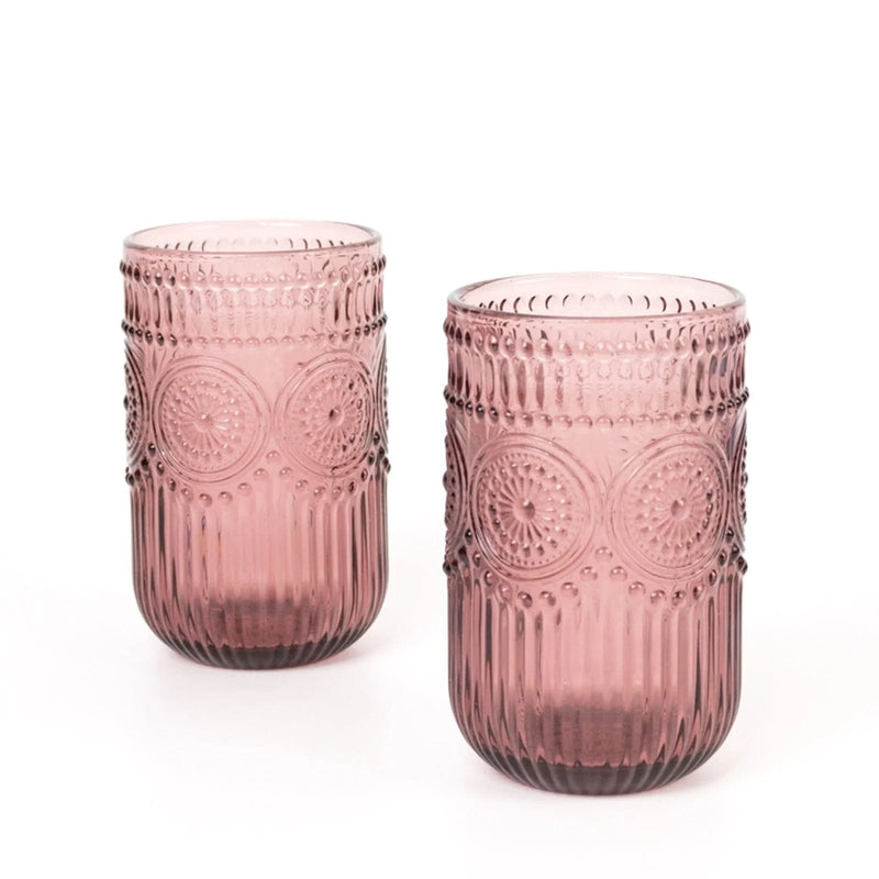 6 pcs 14 oz Glass Tumblers with Embossed Vintage Floral Pattern