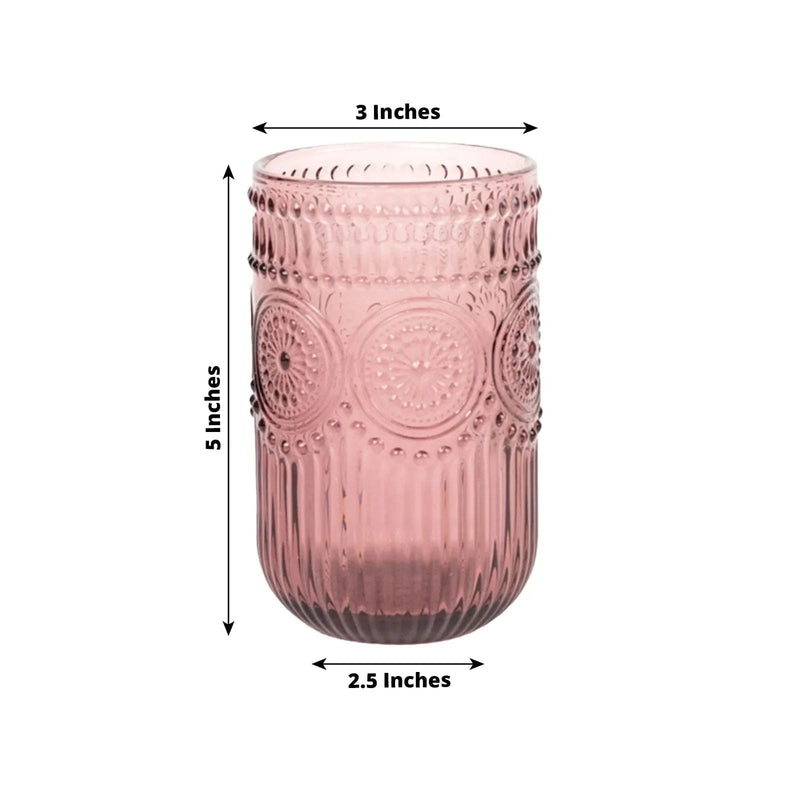 6 pcs 14 oz Glass Tumblers with Embossed Vintage Floral Pattern