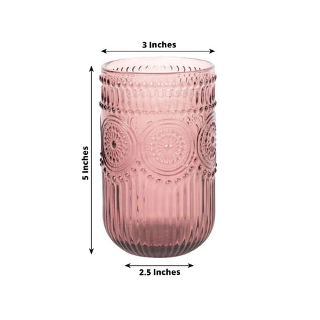 6 pcs 14 oz Glass Tumblers with Embossed Vintage Floral Pattern