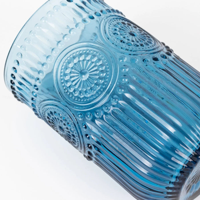 6 pcs 14 oz Glass Tumblers with Embossed Vintage Floral Pattern