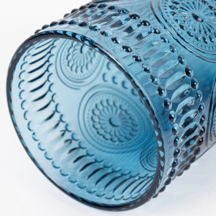 6 pcs 14 oz Glass Tumblers with Embossed Vintage Floral Pattern