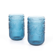 6 pcs 14 oz Glass Tumblers with Embossed Vintage Floral Pattern
