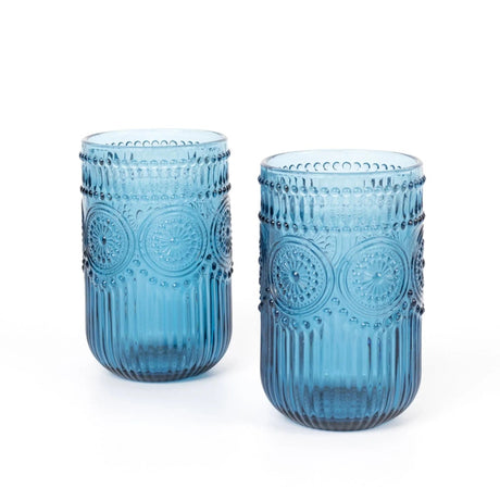 6 pcs 14 oz Glass Tumblers with Embossed Vintage Floral Pattern
