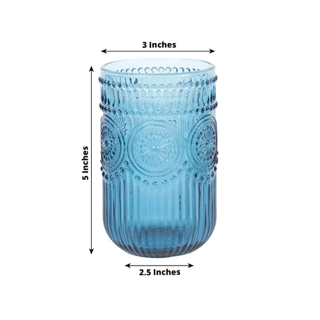6 pcs 14 oz Glass Tumblers with Embossed Vintage Floral Pattern