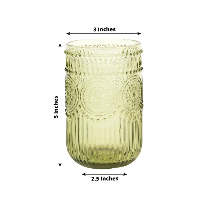 6 pcs 14 oz Glass Tumblers with Embossed Vintage Floral Pattern