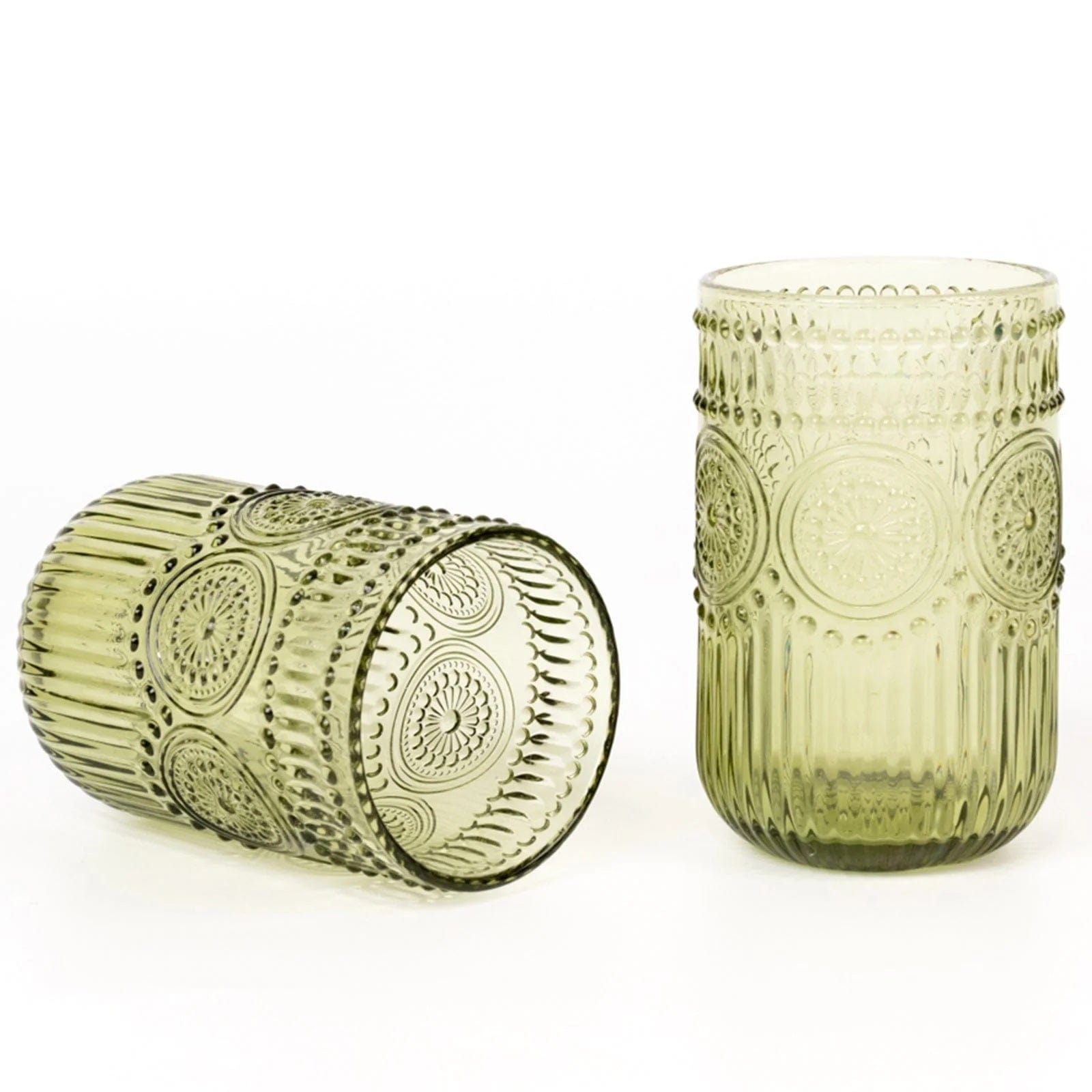 6 pcs 14 oz Glass Tumblers with Embossed Vintage Floral Pattern