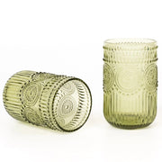 6 pcs 14 oz Glass Tumblers with Embossed Vintage Floral Pattern
