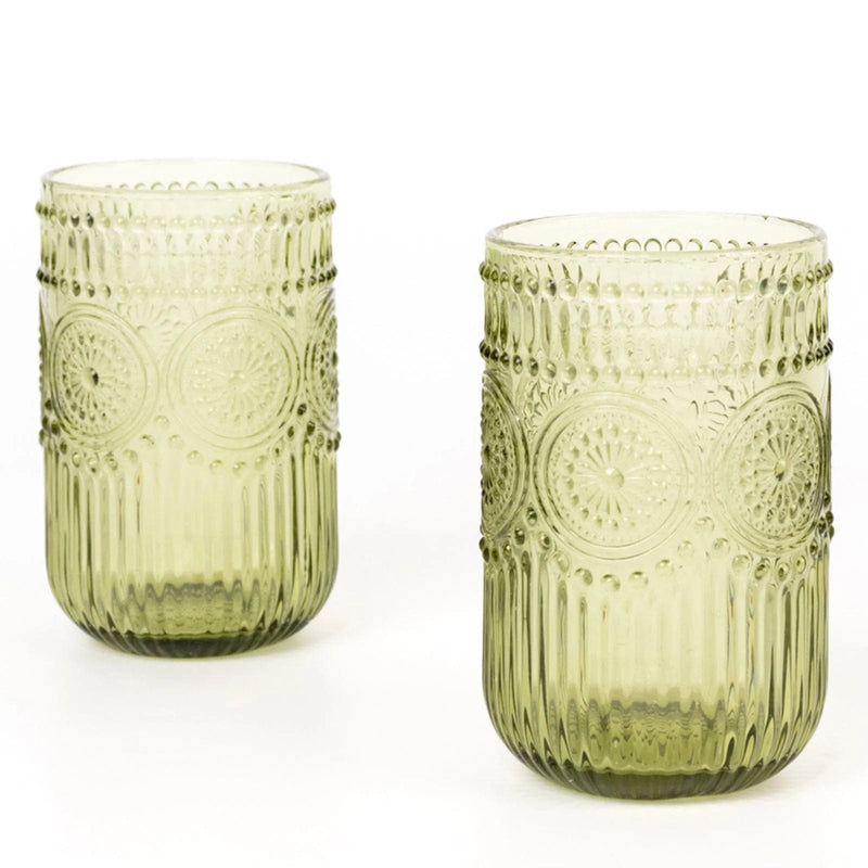 6 pcs 14 oz Glass Tumblers with Embossed Vintage Floral Pattern