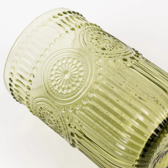 6 pcs 14 oz Glass Tumblers with Embossed Vintage Floral Pattern