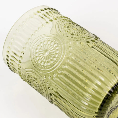 6 pcs 14 oz Glass Tumblers with Embossed Vintage Floral Pattern