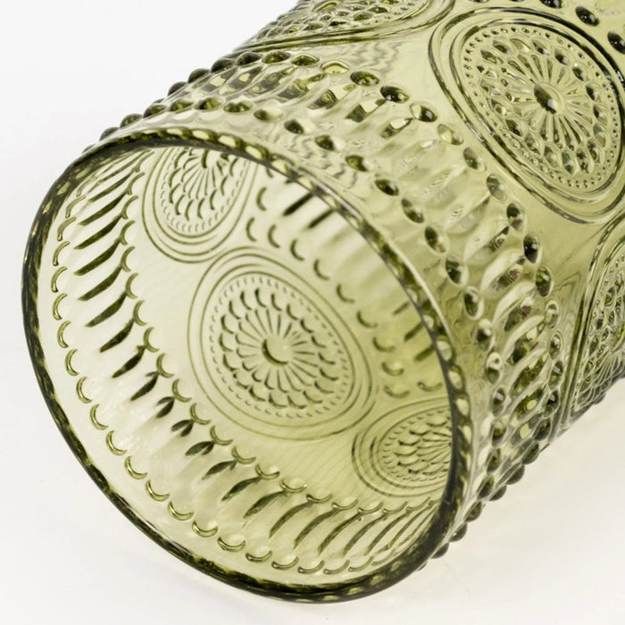 6 pcs 14 oz Glass Tumblers with Embossed Vintage Floral Pattern