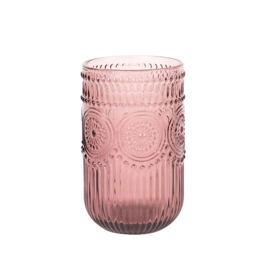 6 pcs 14 oz Glass Tumblers with Embossed Vintage Floral Pattern GLAS_CUCT005_14_080
