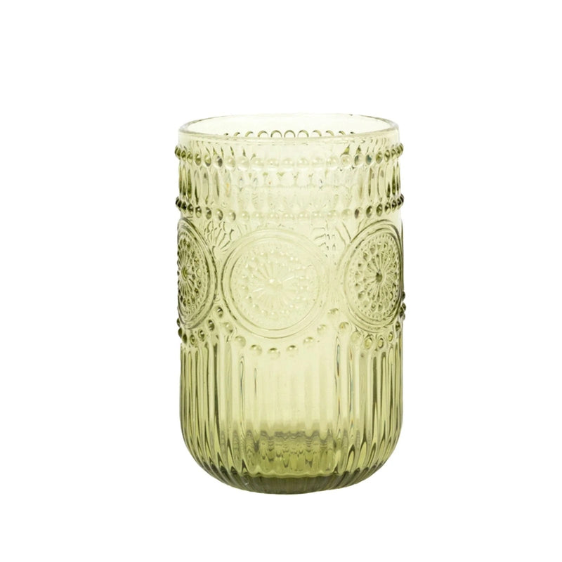 6 pcs 14 oz Glass Tumblers with Embossed Vintage Floral Pattern GLAS_CUCT005_14_DSG