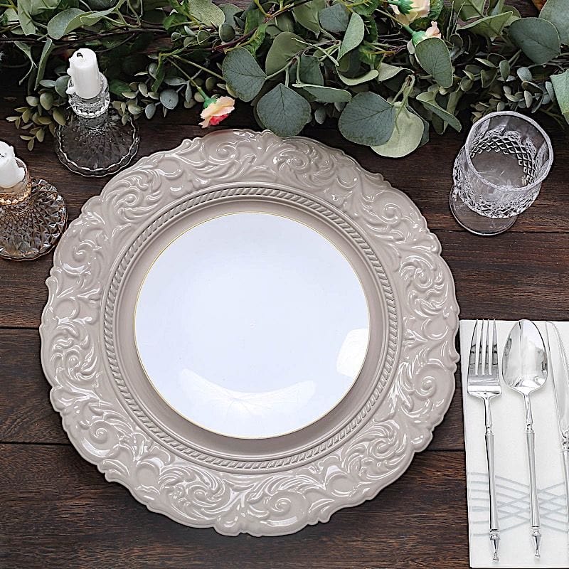 6 pcs 14" Round Baroque Metallic Charger Plates