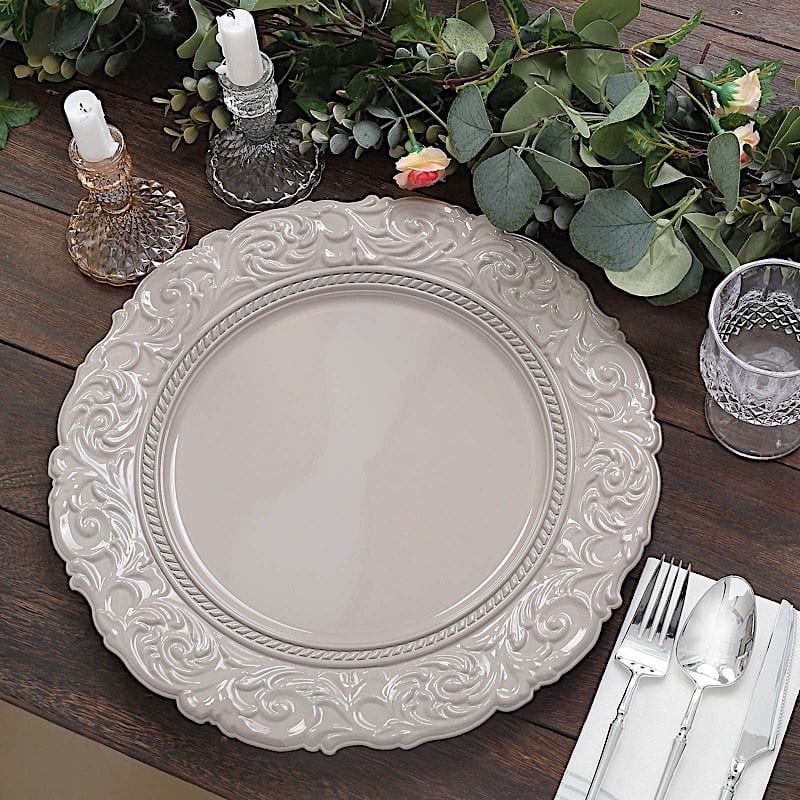 6 pcs 14" Round Baroque Metallic Charger Plates