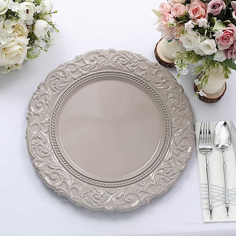 6 pcs 14" Round Baroque Metallic Charger Plates