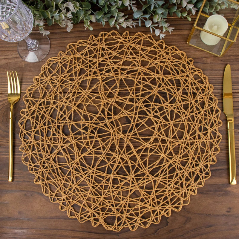 6 pcs 15" wide Round Metallic String Placemats