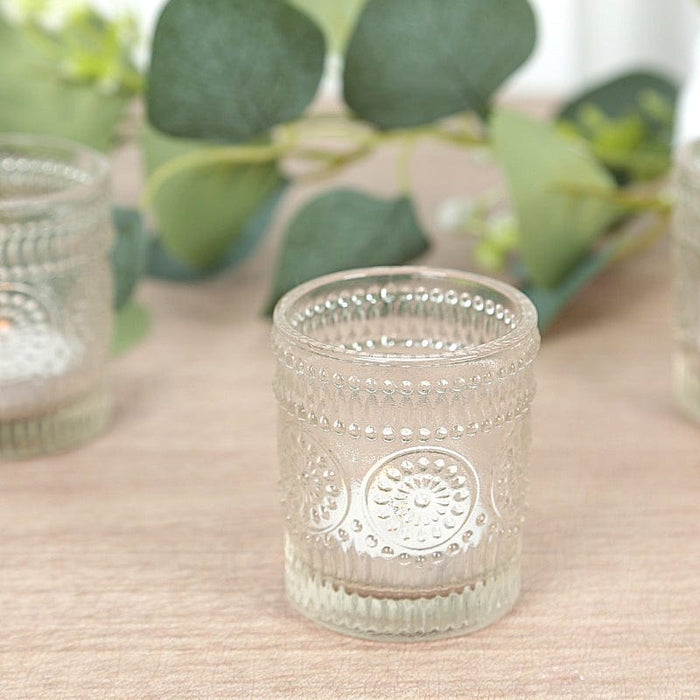 6 pcs 2.5" Glass Votive Candle Holders with Primrose Design - Clear CAND_HOLD_009_S_CLR