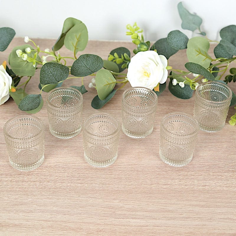 6 pcs 2.5" Glass Votive Candle Holders with Primrose Design - Clear CAND_HOLD_009_S_CLR