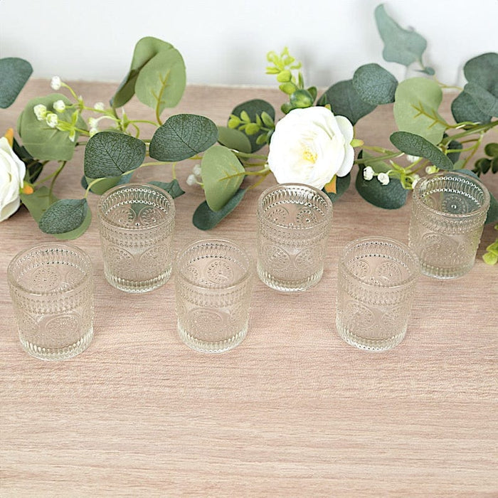 6 pcs 2.5" Glass Votive Candle Holders with Primrose Design - Clear CAND_HOLD_009_S_CLR