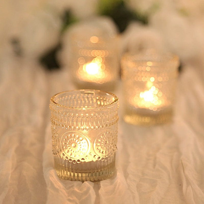 6 pcs 2.5" Glass Votive Candle Holders with Primrose Design - Clear CAND_HOLD_009_S_CLR